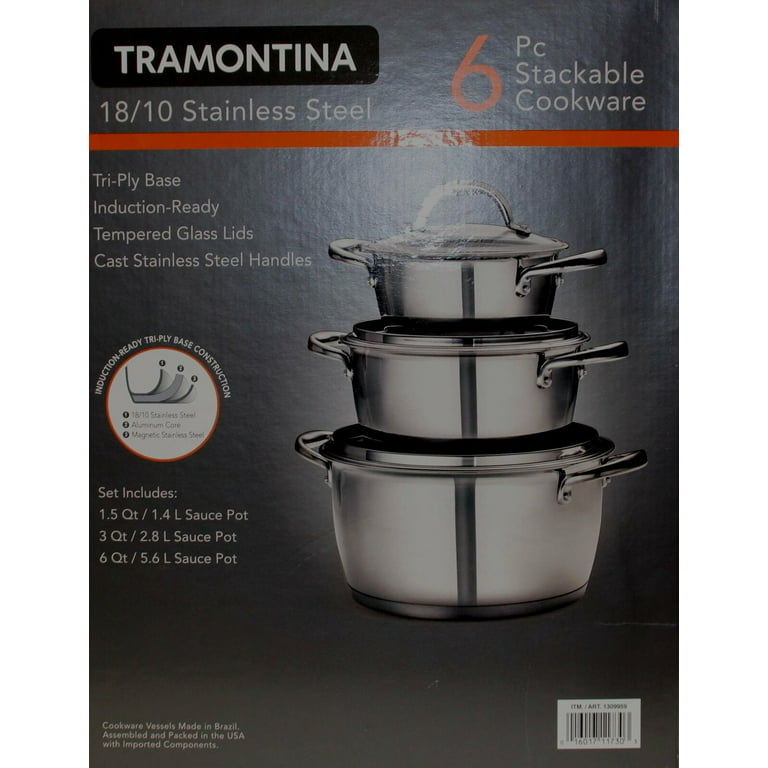 Tramontina 18/10 Stainless Steel 6 piece Stackable Cookware Set