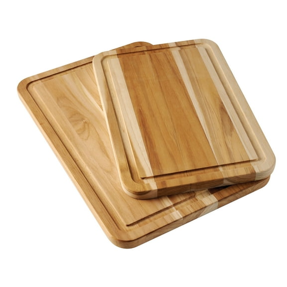 Tramontina 2-Piece Teak Wood Cutting and Serving Board Set, Mineral Oil Coated, Drip Ring
