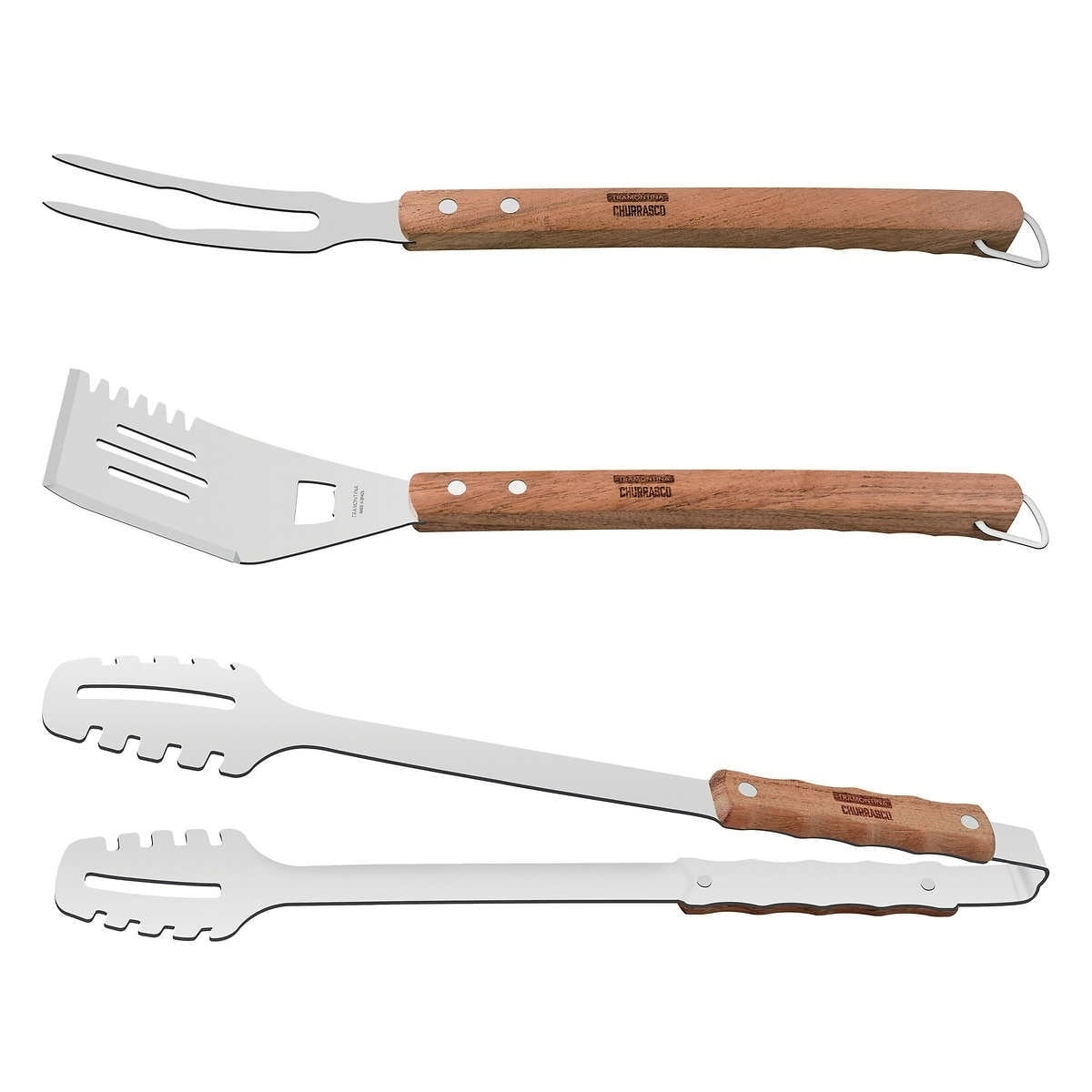 Tramontina 3-Piece Stainless Steel BBQ Tool Set with Jatoba Wood Handles