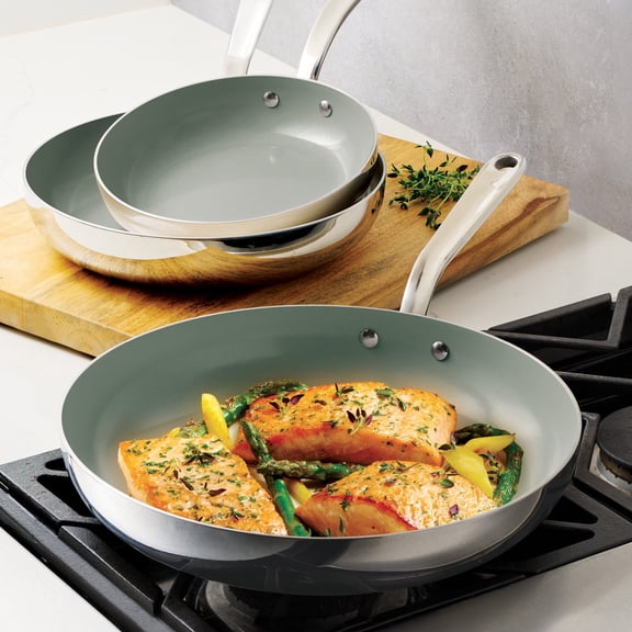 Tramontina 3-piece Tri-Ply Clad Stainless Steel Ceramic Nonstick Fry Pan Set