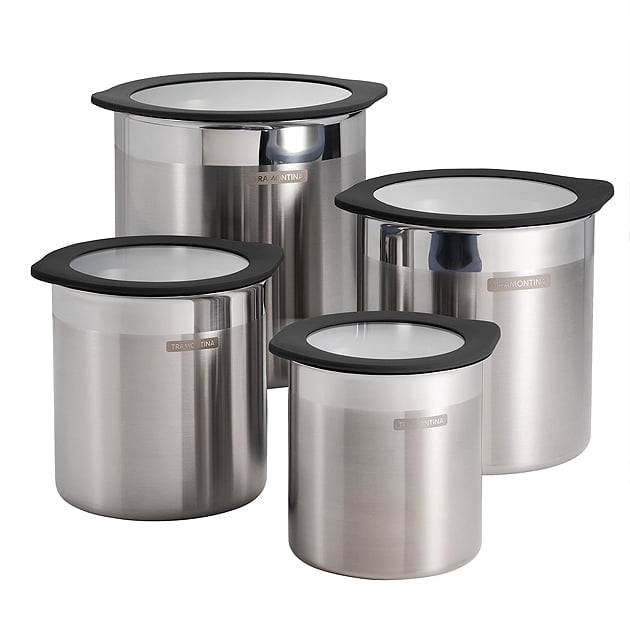 Tramontina Style 4-Piece Stainless Steel Canister Set with Silicone Lids, Black, Dishwasher Safe - Walmart.com