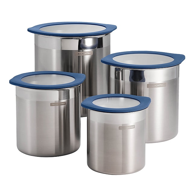 Blue Stainless Steel Airtight Kitchen Canister Set, 4 Pieces