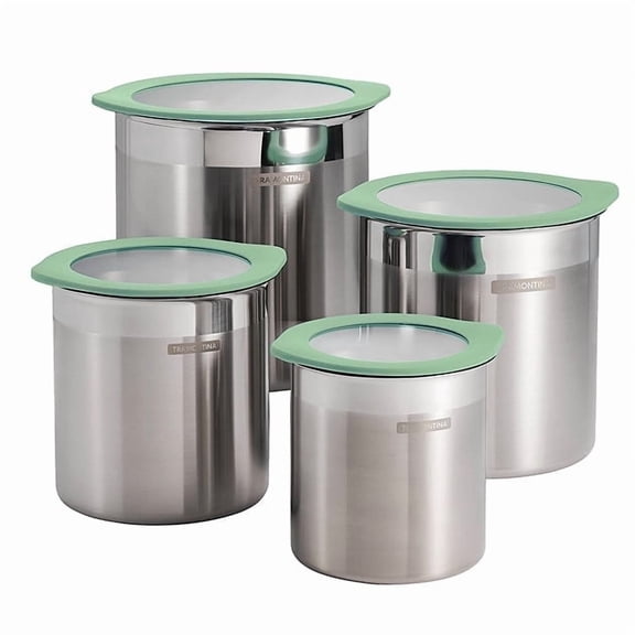 Tramontina Style 4-Piece Stainless Steel Canister Set with Silicone Lids, Mint, Dishwasher Safe