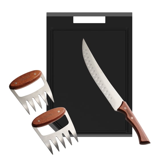 Tramontina 4-Piece BBQ Cutting Board Set with Shredder Claws and Carving Knife