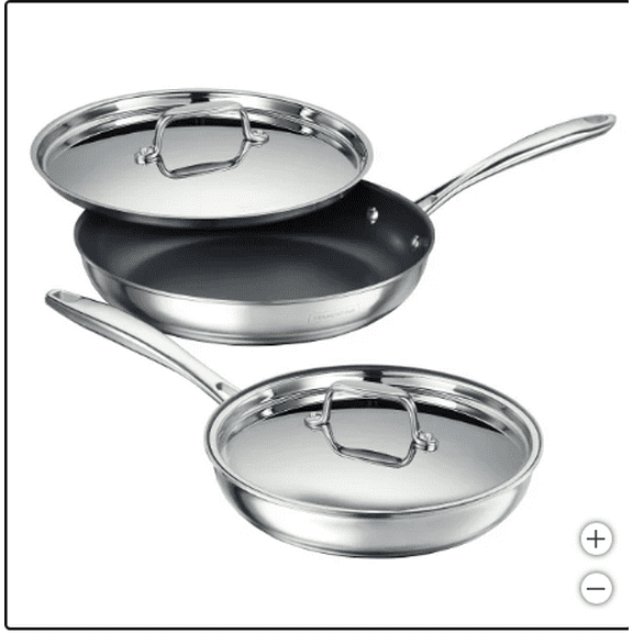 Tramontina 4-piece Stainless Steel Fry Pan Set with Ceramic Nonstick Interior and Lids