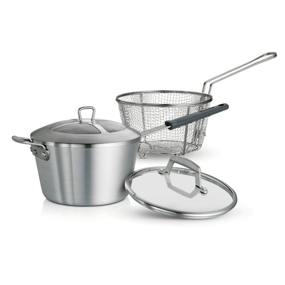 Tramontina Pro Fusion 5.5-Quart Heavy-Gauge Aluminum 3.2MM Nonstick Deep Fryer with Lid, Progrey, Oven-Safe, Dishwasher Safe