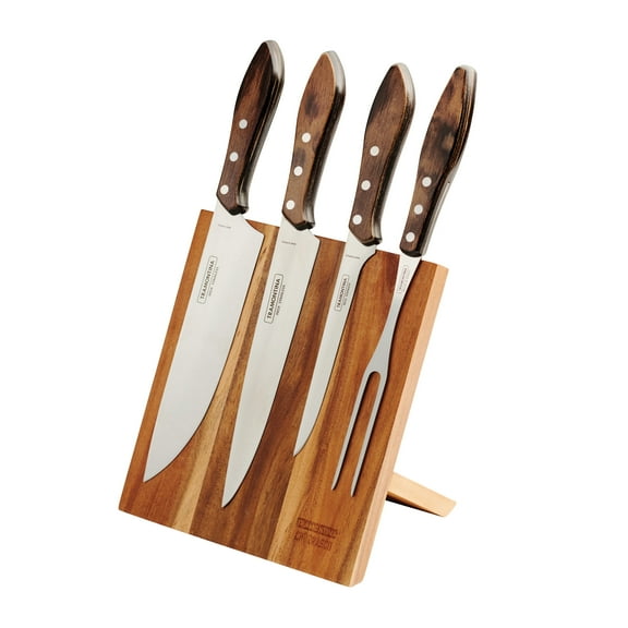 Tramontina Churrasco 5-Piece BBQ Cutlery Set with Magnetic Wood Knife Holder, Stainless Steel, Polywood Handles