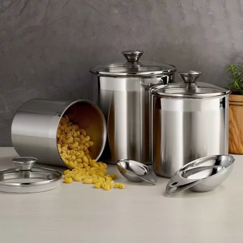 Stainless Steel Satin Finish 6-Piece Canister Set with Measuring Scoops