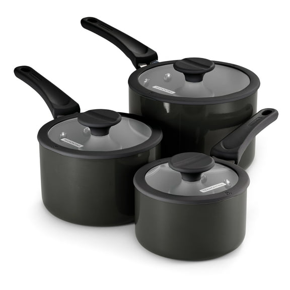 Tramontina 6 Piece Ceramic Nonstick Nesting Cookware Set — Stackable, Space Saving Set - Dark Gray