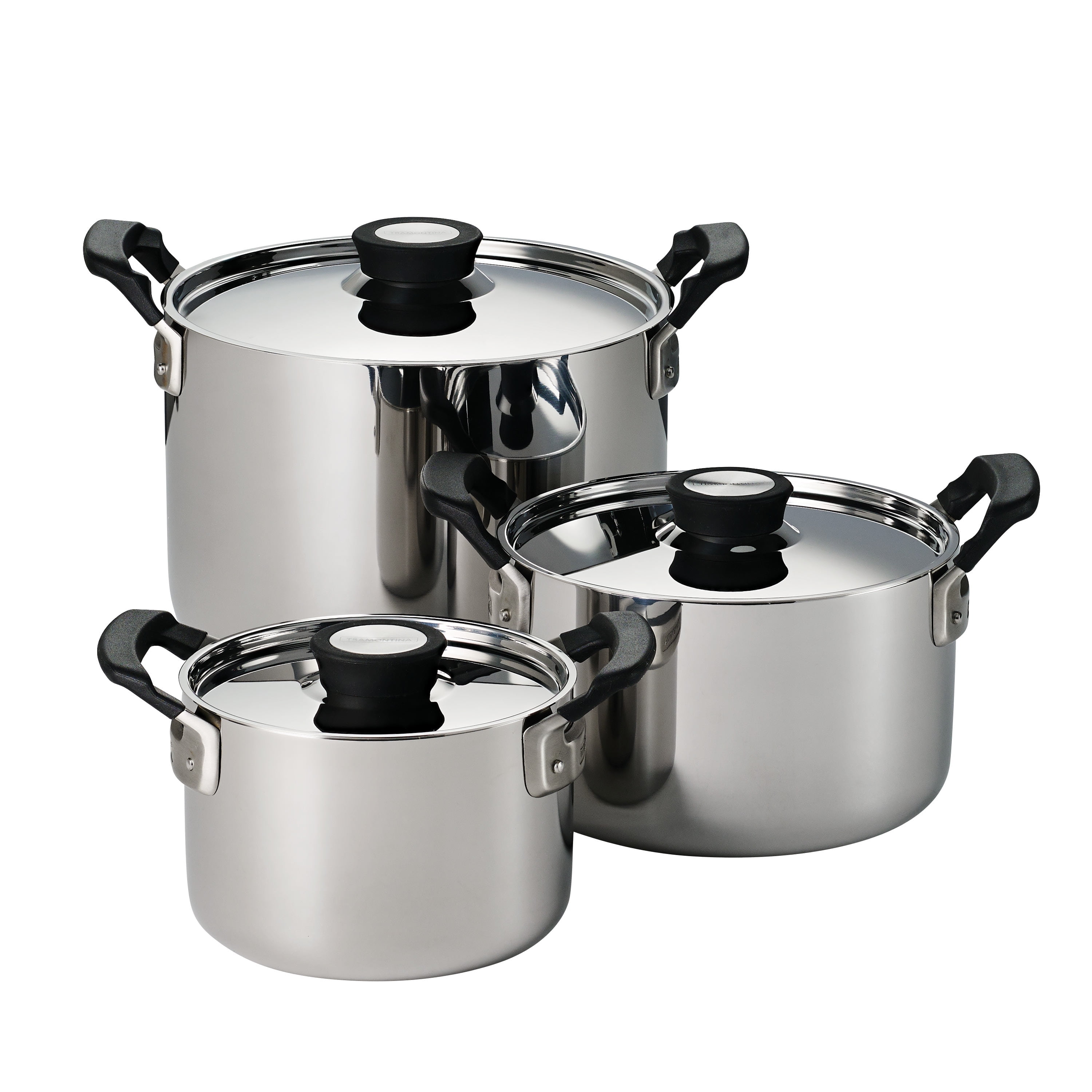 Tramontina Nesting 6-Piece Tri-Ply Clad Stainless Steel Sauce and Stock Pot Set, Induction Ready, Oven-Safe, Dishwasher Safe