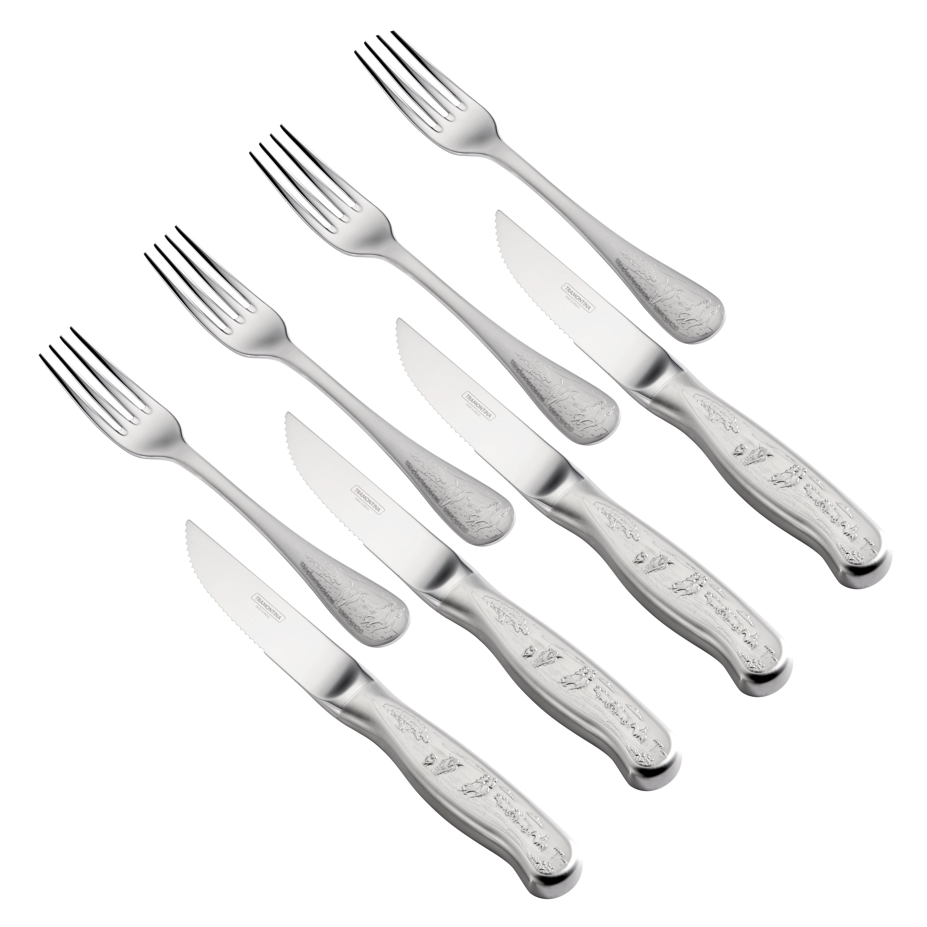 Tramontina Churrasco BBQ 8-Piece Forged Embossed Stainless Steel Steak Knife and Fork Set, Dishwasher Safe