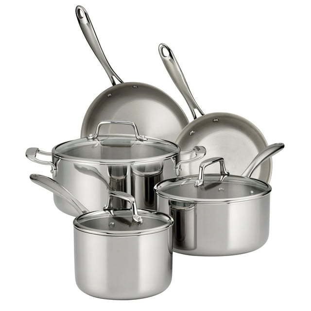 Tramontina 8 Pc Tri-Ply Clad Stainless Steel Cookware Set with Glass Lids