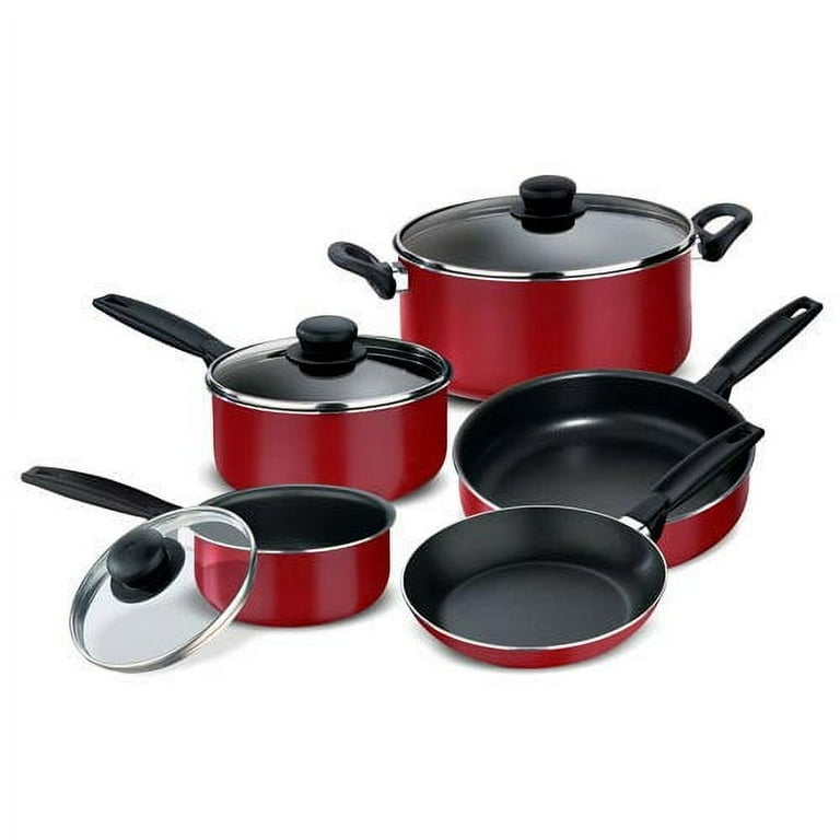 Kitchen Red Cookware Set Pots Pans Set Nonstick Aluminium 6 Piece