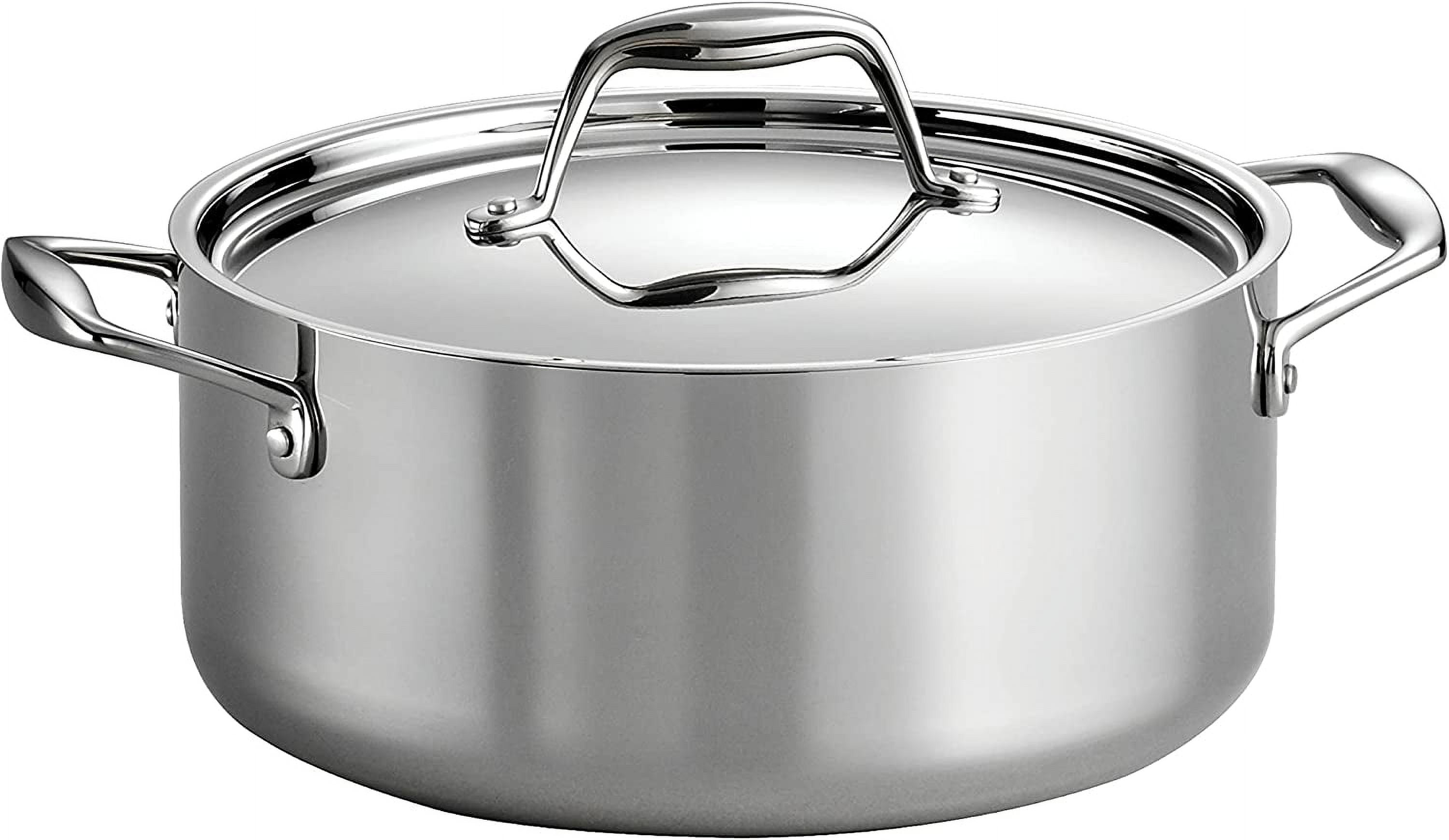 Tramontina 80116/025DS Gourmet Stainless Steel Induction-Ready Tri-Ply Clad Covered Dutch Oven, 5-Quart, NSF-Certified, Made in Brazil