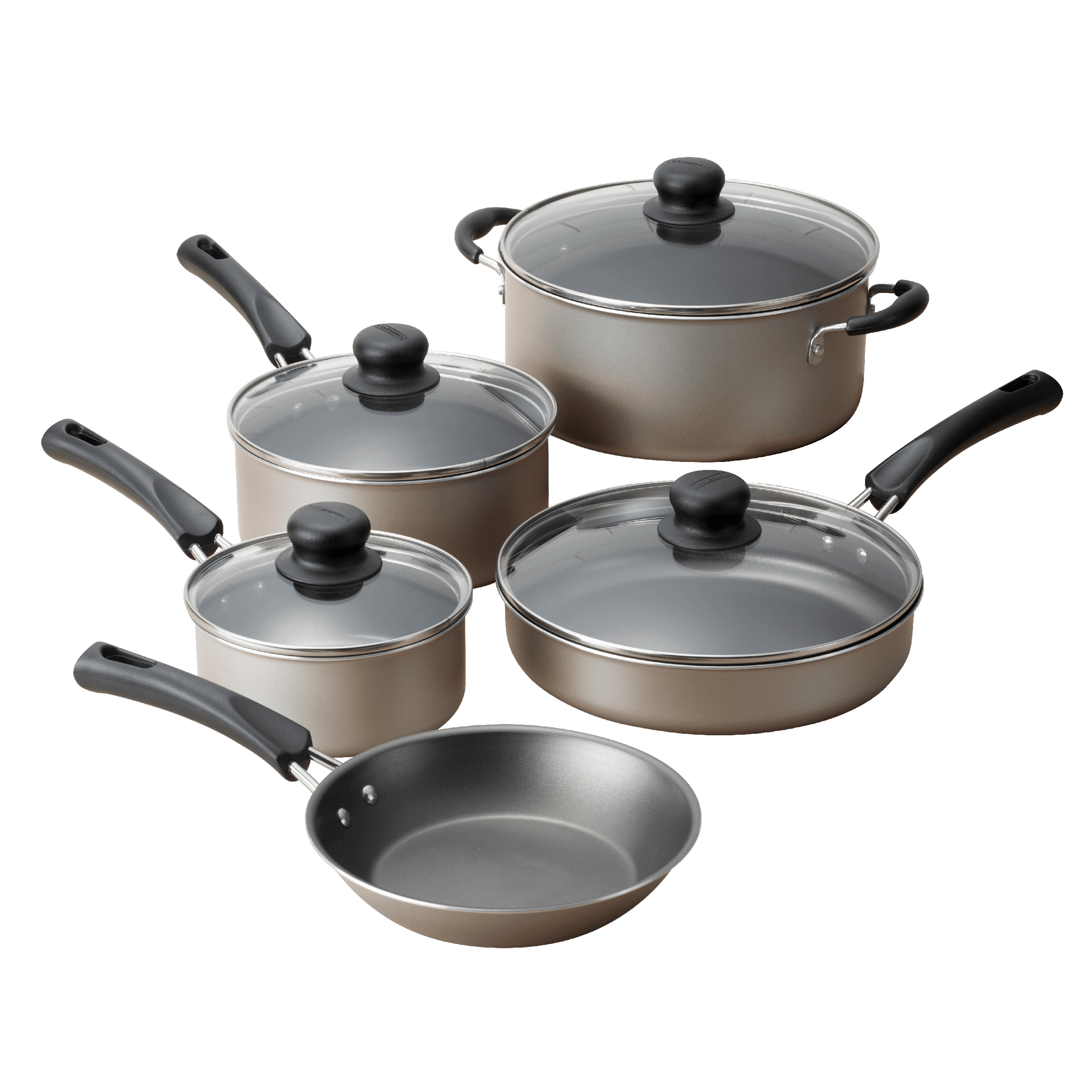 Champagne Aluminum Nonstick 9-Piece Cookware Set with Glass Lids