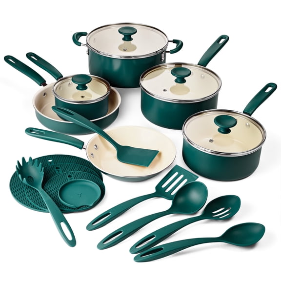 Tramontina Ceramaware 20-Piece Ceramic Nonstick Cookware Set , Green