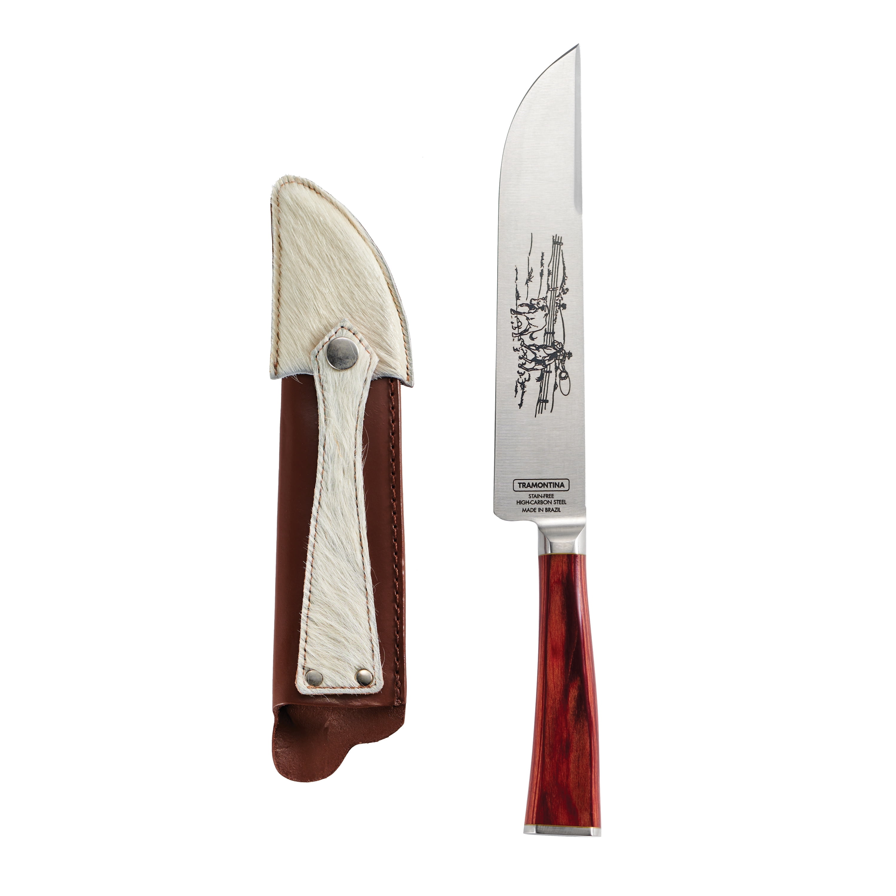 Tramontina Churrasco BBQ 7-Inch Forged High-Carbon Stainless Steel Gaucho Style Knife with Leather Sheath, Red Polywood Handle