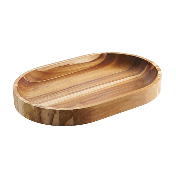 Tramontina Churrasco BBQ Large Teak Wood Serving Platter Tray, Curved Design for Charcuterie and Snacks, Handcrafted