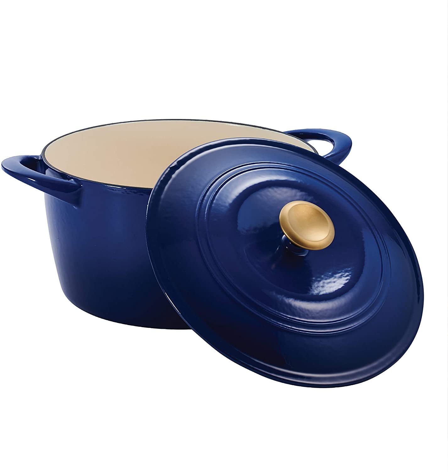 5.5 Qt Enameled Cast Iron Round Dutch Oven - Matte Black with Gold  Stainless Steel Knob - Tramontina US