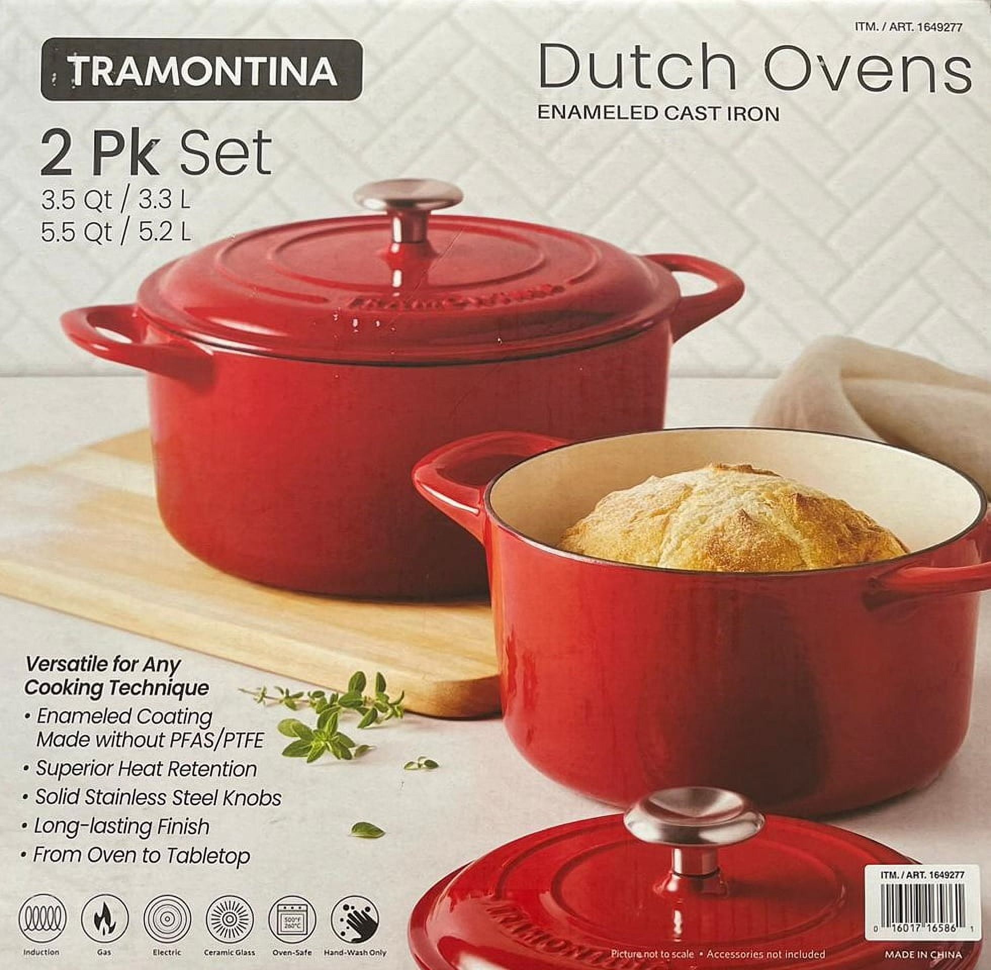 Tramontina Enameled Cast Iron Dutch Ovens 3.5 & 5.5 Qt Set, Red