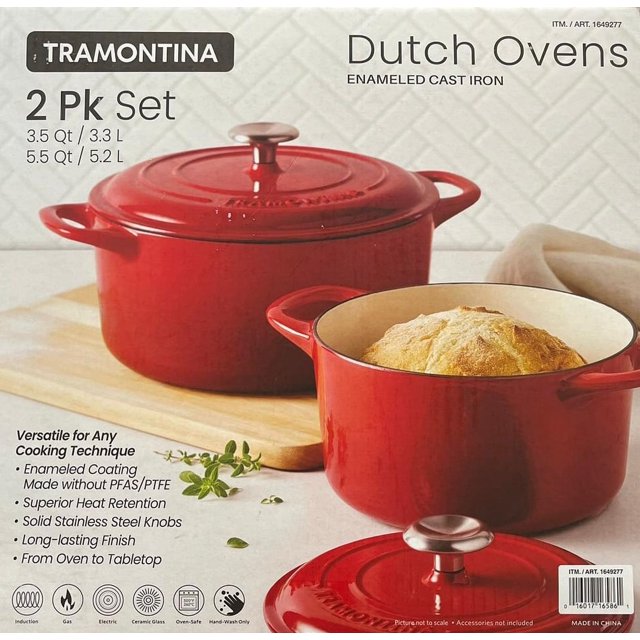 Tramontina Enameled Cast Iron Dutch Ovens 3.5 & 5.5 Qt Set, Red