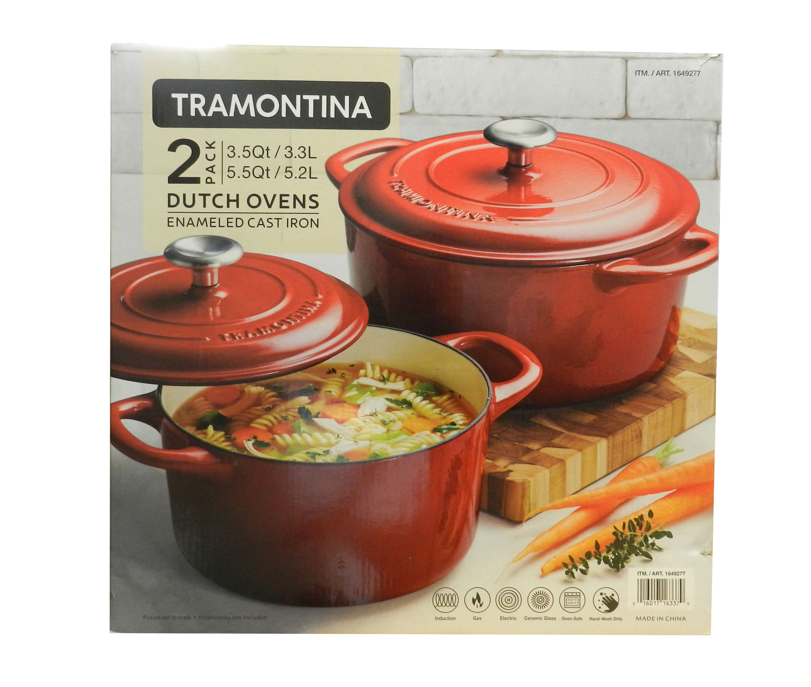 Tramontina, 2-Pk Enameled Cast Iron Dutch Ovens w / Lid - Red NIB