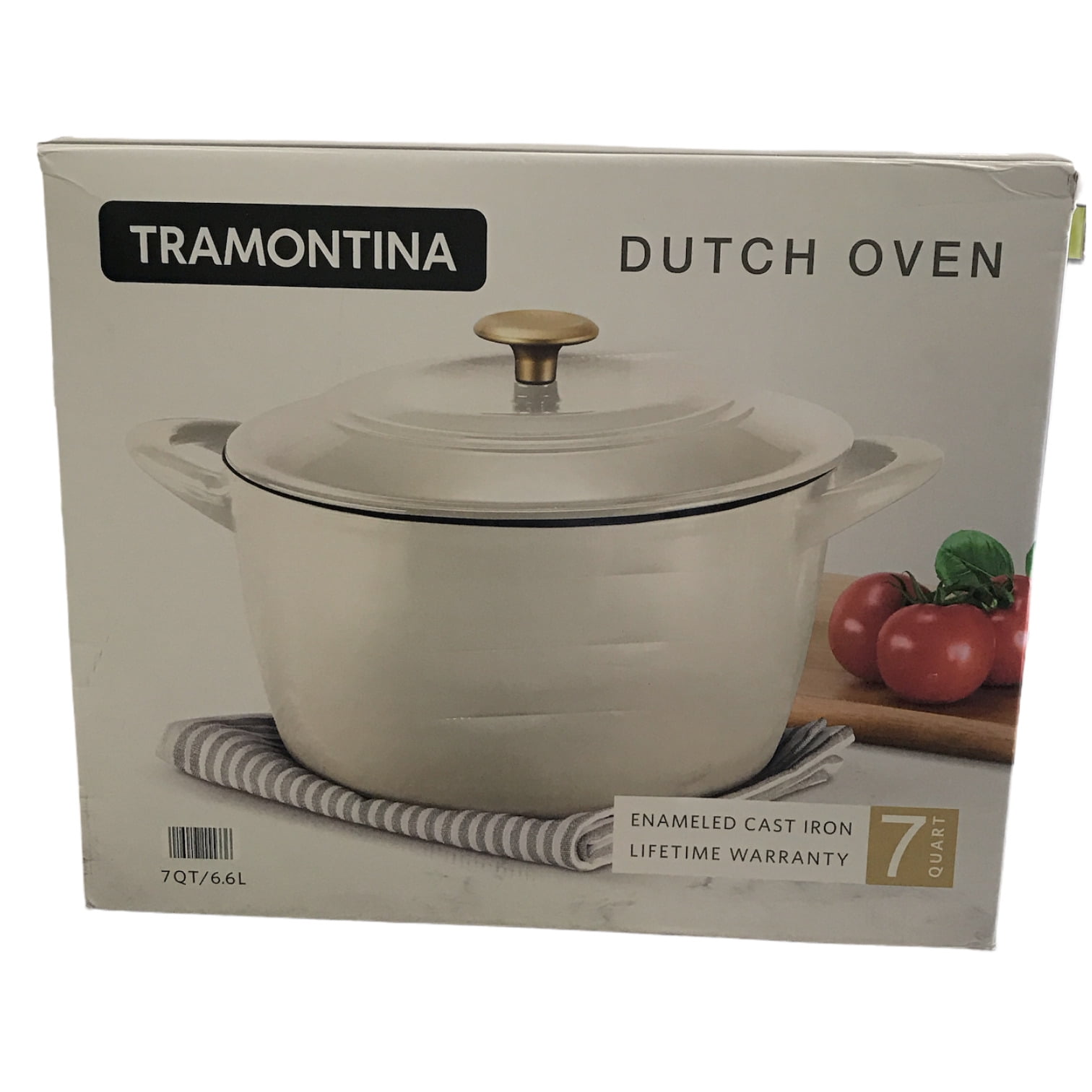 Tramontina Enameled Cast Iron Round Dutch Oven 7qt Latte/Gold Knob