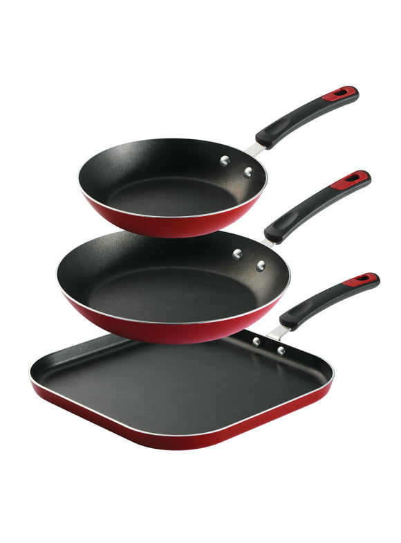 Tramontina Everyday 3 Pieces Aluminum Non-stick Fry Pan and Griddle Set – Metallic Red