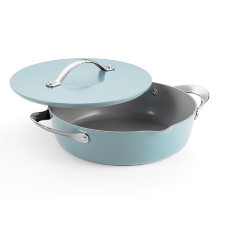 Tramontina Fiora 4.25-Quart Aluminum Ceramic Nonstick Multipurpose Pan with Lid, Induction-Ready, ILAG Swiss Coating, Oven & Dishwasher Safe - Frost Blue