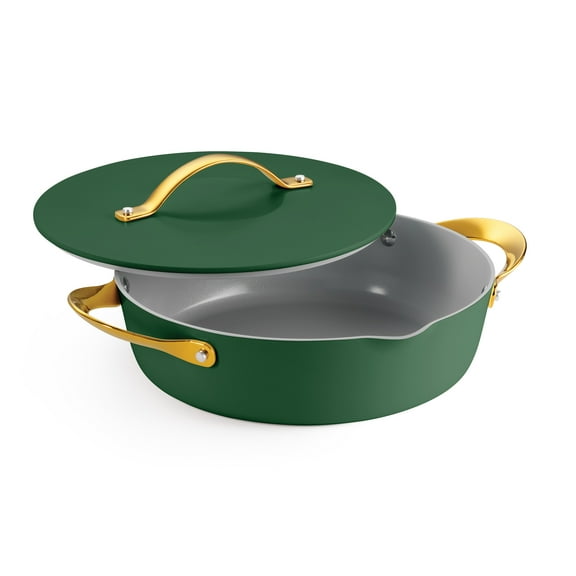Tramontina Fiora 4.25-Quart Aluminum Ceramic Nonstick Multipurpose Pan with Lid, Induction-Ready, ILAG Swiss Coating, Oven & Dishwasher Safe - Green