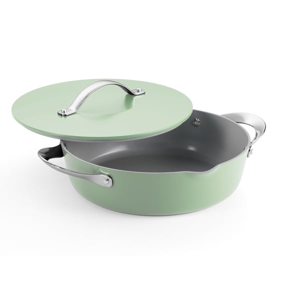 Tramontina Fiora 4.25-Quart Aluminum Ceramic Nonstick Multipurpose Pan with Lid, Induction-Ready, ILAG Swiss Coating, Oven & Dishwasher Safe - Mint