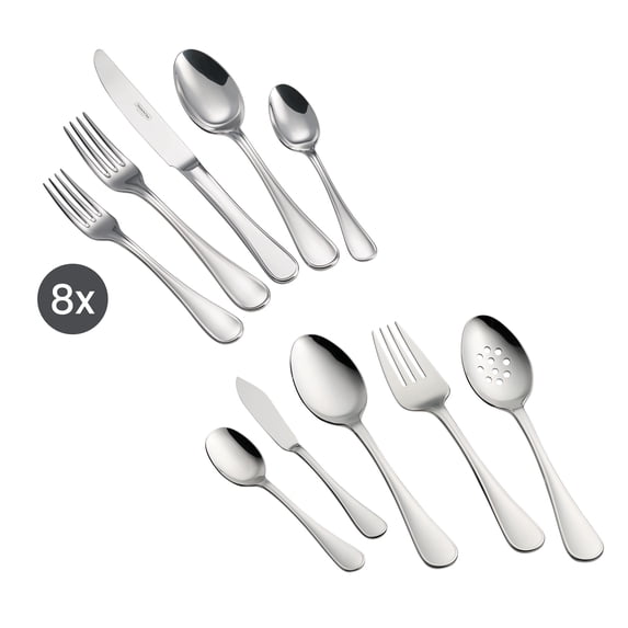 Tramontina Firenze 45-Piece Stainless Steel Flatware Set – Mirror-Polished, Service for 8, Includes Serving Utensils Silverware Set