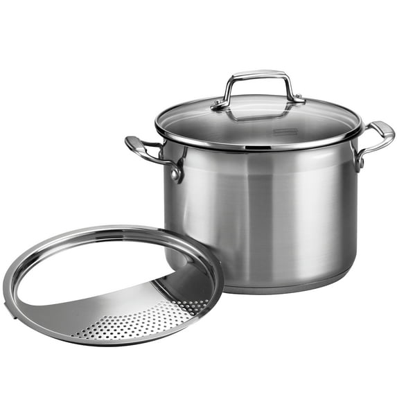 Tramontina Gourmet 3-Piece 6-Quart Stainless Steel Pasta Cooker with Lid, Oven-Safe, Dishwasher Safe