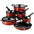 thumbnail image 1 of Tramontina Nesting 11-Piece Heavy-Gauge Aluminum Nonstick Cookware Set with Glass Lids, Pots and Pans Kitchen Set, Oven-Safe, Dishwasher-Safe - Red, 1 of 11