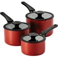 thumbnail image 1 of Tramontina Nesting 6-Piece Heavy-Gauge Aluminum Nonstick Sauce Pan Set with Glass Lids, Platinum, Porcelain Enamel, Dishwasher & Oven Safe - Red, 1 of 9