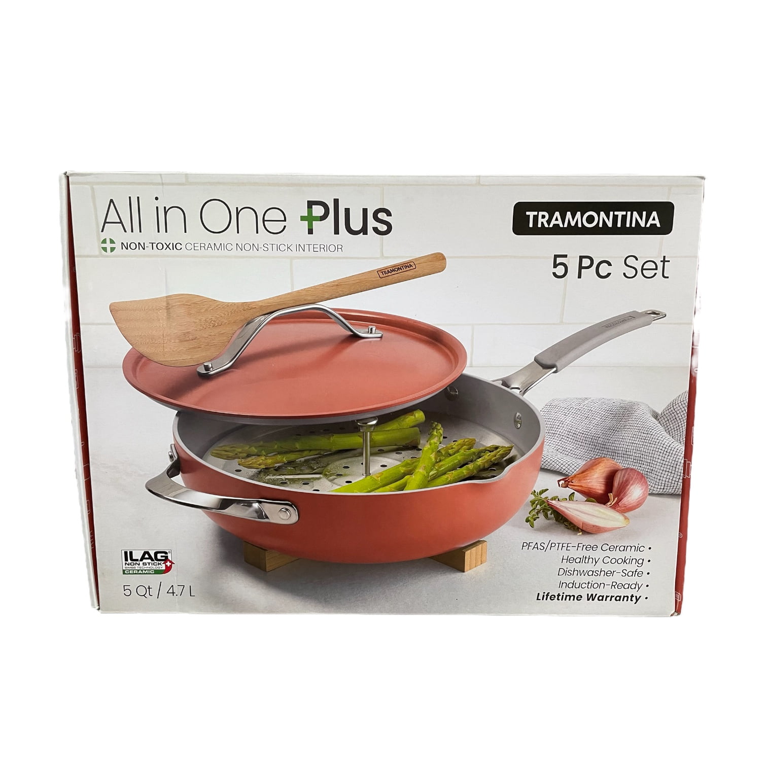 Tramontina 5 qt Ceramic Non Stick All in One Plus Pan 5 PC Set Color: Green 80110/087DS