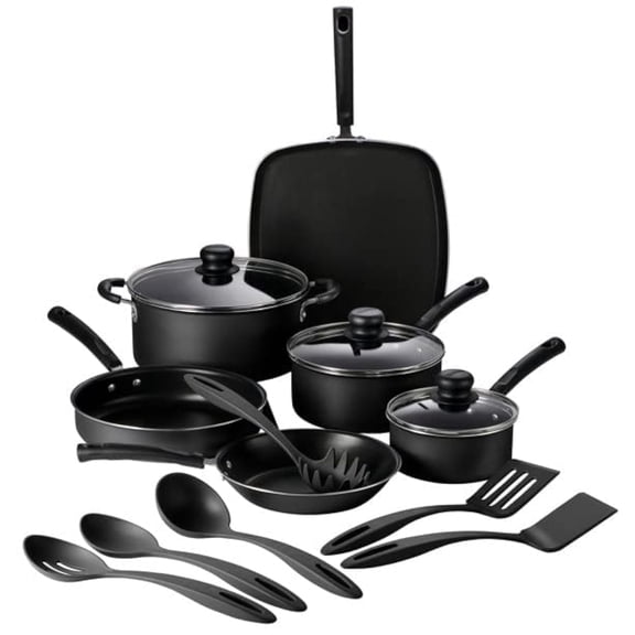 Tramontina Primaware 15-Piece Non Stick Cookware Set with Lids and Utensils, Aluminum Nonstick Pots and Pans Kitchen Set (Storm) Y101