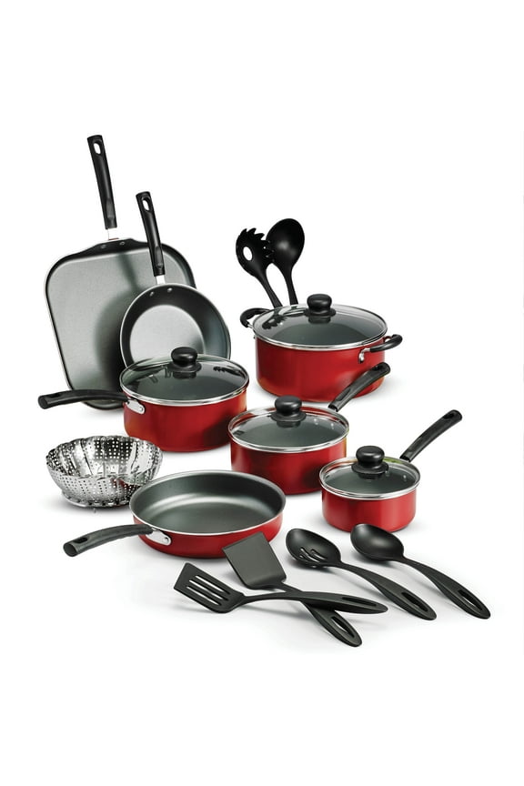 Primaware 18 Piece Non-stick Cookware Set, Red