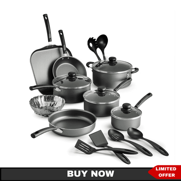 Tramontina Primaware 18-Piece Nonstick Cookware Set, Steel Gray
