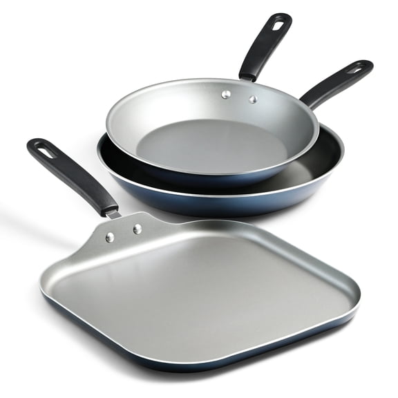 Tramontina Primaware 3-Piece Nonstick Saut Pan and Griddle Set, 9.5 and 11 Saut Pans, and 11 Griddle Blue