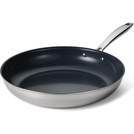 Tramontina Signature 12-Inch Tri-Ply Clad Stainless Steel Large Frying Pan with Ceramic Non Stick Interior, Oven-Safe, Dishwasher-Safe, Induction-Ready