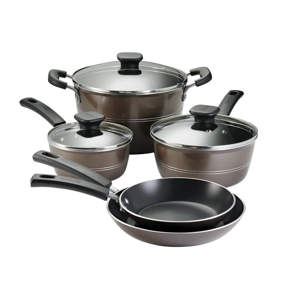 Tramontina Sicilia 8-Piece Non Stick Cookware Set with Glass Lids, Aluminum Nonstick Pots and Pans Kitchen Set (Hazelnut)