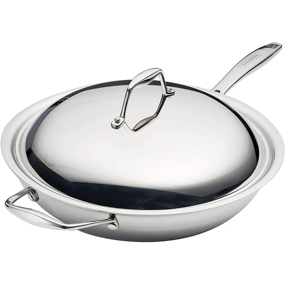 Tramontina Signature 12.5-Inch Tri-Ply Clad Stainless Steel Wok, Induction Ready, Oven-Safe, Dishwasher Safe