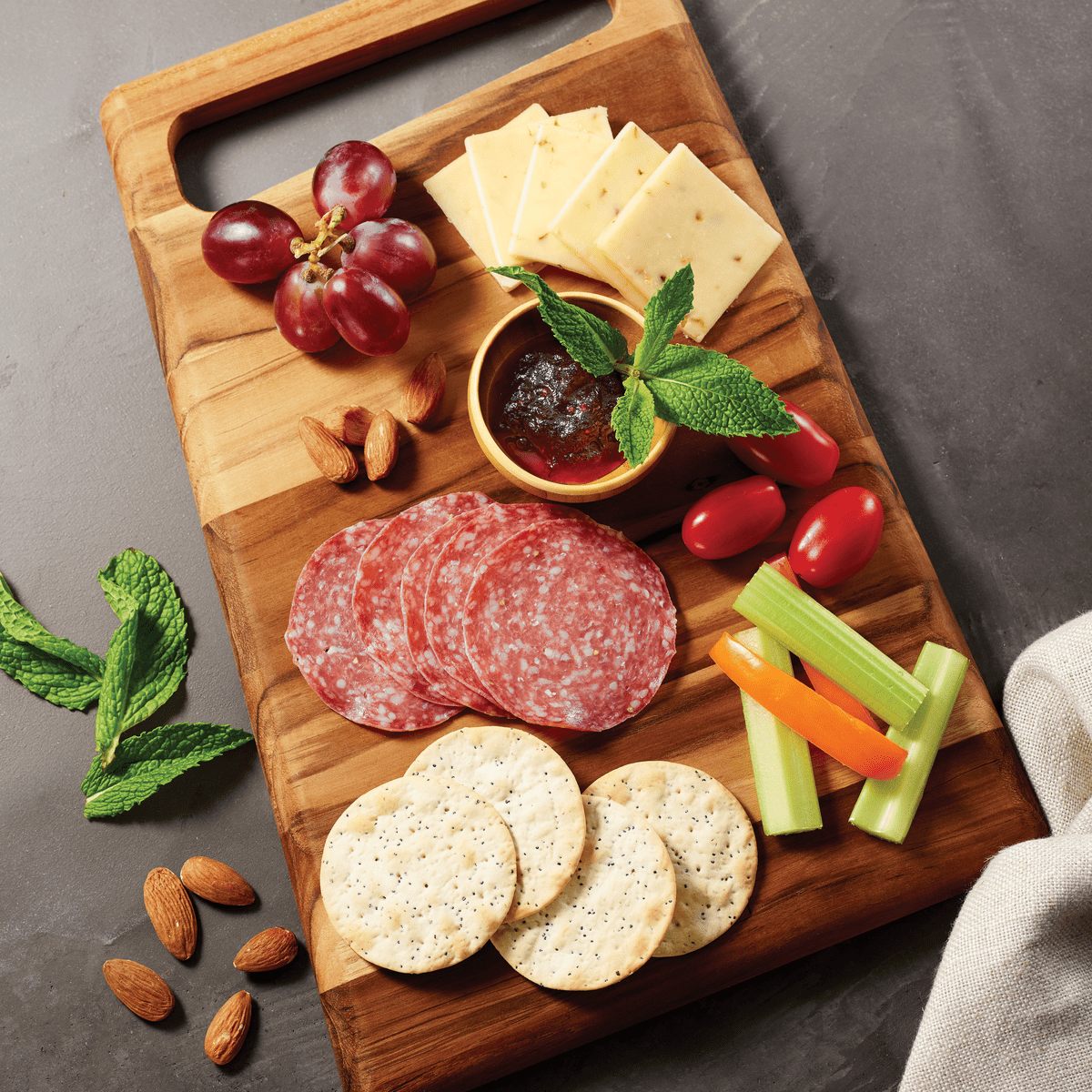 Teak Wood Rectangular Cutting Board with Built-In Handle, 13.25" x 9"
