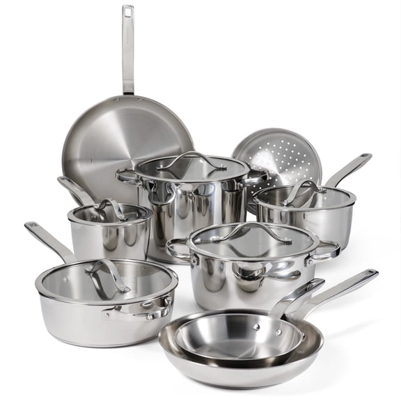 Tramontina Tempo Tri-Ply Base Stainless Steel 14-Piece Cookware Set with Glass Lids, Pots and Pans Kitchen Set, Induction-Ready, Oven-Safe, Dishwasher-Safe