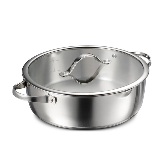Tramontina Tempo Tri-Ply Base Stainless Steel 6-Quart Braiser Pan with Glass Lid, Induction-Ready, Oven-Safe, Dishwasher-Safe