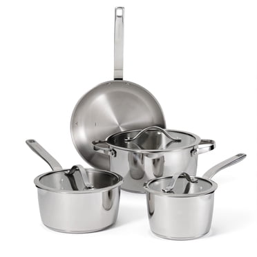 Tramontina Tempo Tri-Ply Base Stainless Steel 7-Piece Cookware Set with Glass Lids, Pots and Pans Kitchen Set, Induction-Ready, Oven-Safe, Dishwasher-Safe