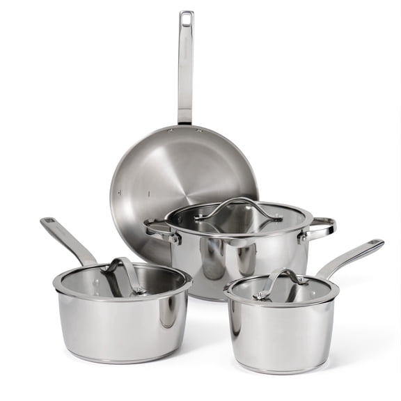 Tramontina Tempo Tri-Ply Base Stainless Steel 7-Piece Cookware Set with Glass Lids, Pots and Pans Kitchen Set, Induction-Ready, Oven-Safe, Dishwasher-Safe