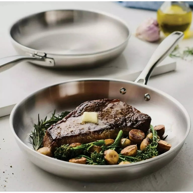 NEW Tramontina Set of 2 Stainless Steel Skillet Induction Oven Dishwasher Safe