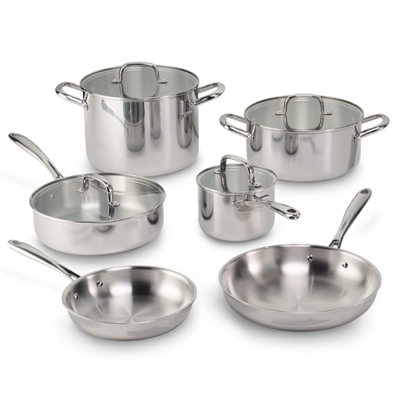 Tramontina Triverge 10 Piece Tri Ply Clad Stainless Steel Cookware Set, Induction Ready and Oven Safe